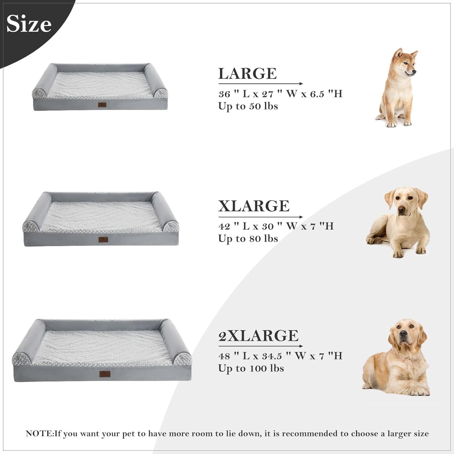 WNPETHOME 42 x 30 in Orthopedic Dog Bed for Large Dogs – XL Washable Pet Bed with Waterproof Cover, Bolstered Sides & Anti-Slip Base – Premium Plush Dog Couch for Indoor Use, Comfort & Joint Relief