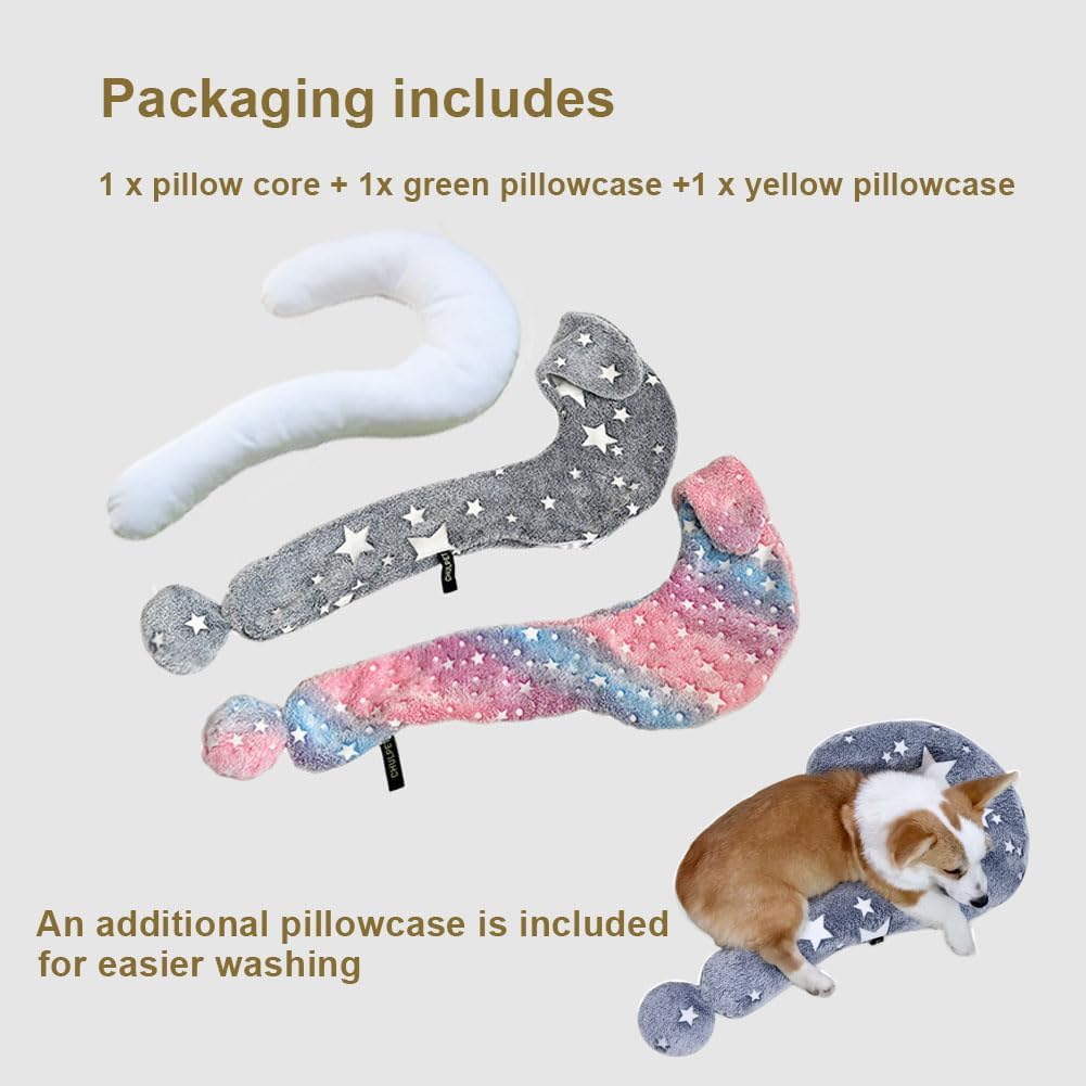 Dog Pillows, 2pcs Pillowcase, Washable Dog Pillow, Side Zip with Replaceable Pillowcase, Glow in The Dark Cat Calming Pillow, Cozy Neck Support for Deep Sleep (M)