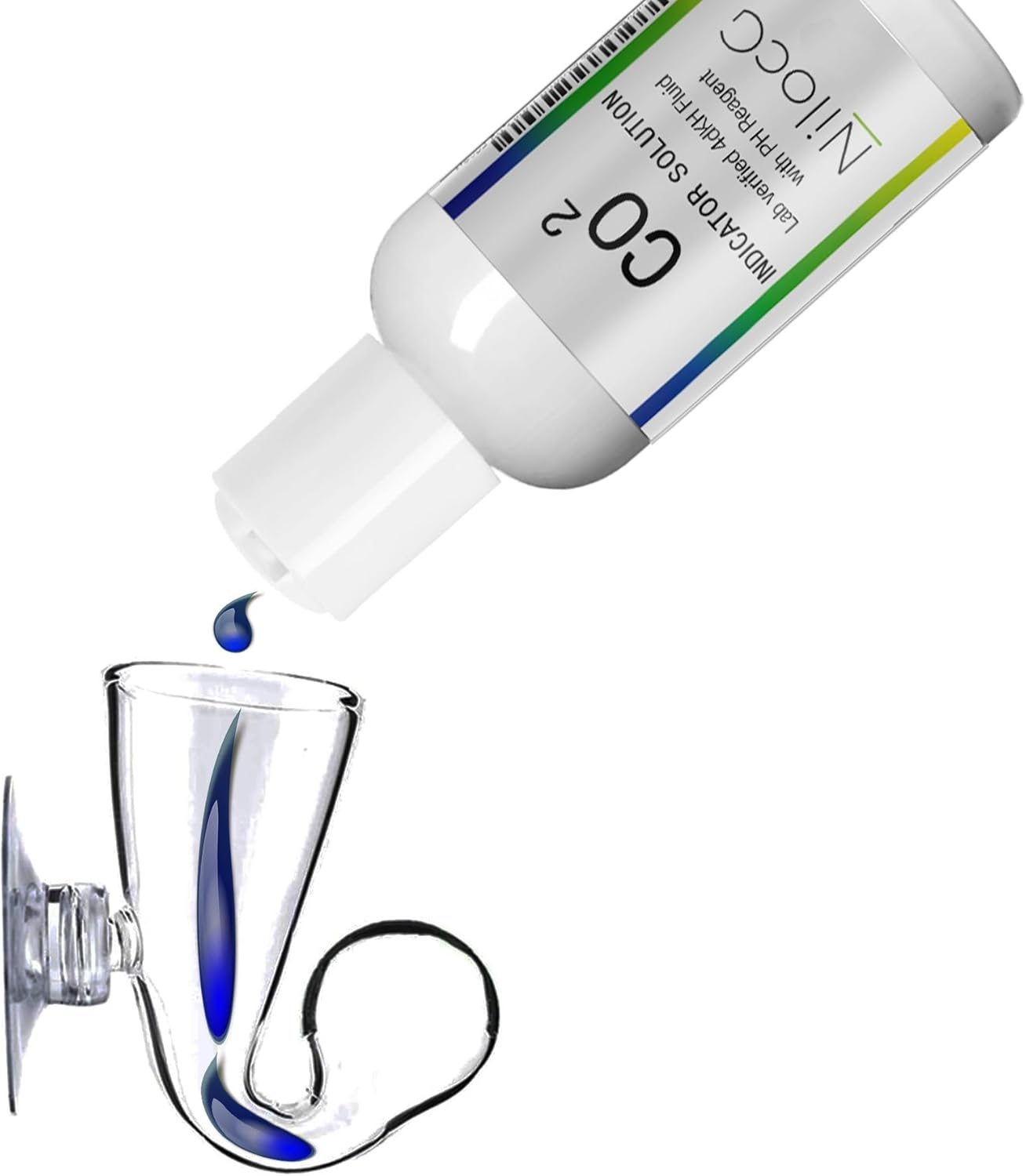 Glass CO2 Drop Checker – CO2 Monitor Kit for Aquarium Tank – Functional and Reliable – Transparent Drop Checker, 4dkh/pH Reagent Solution and Suction Cup