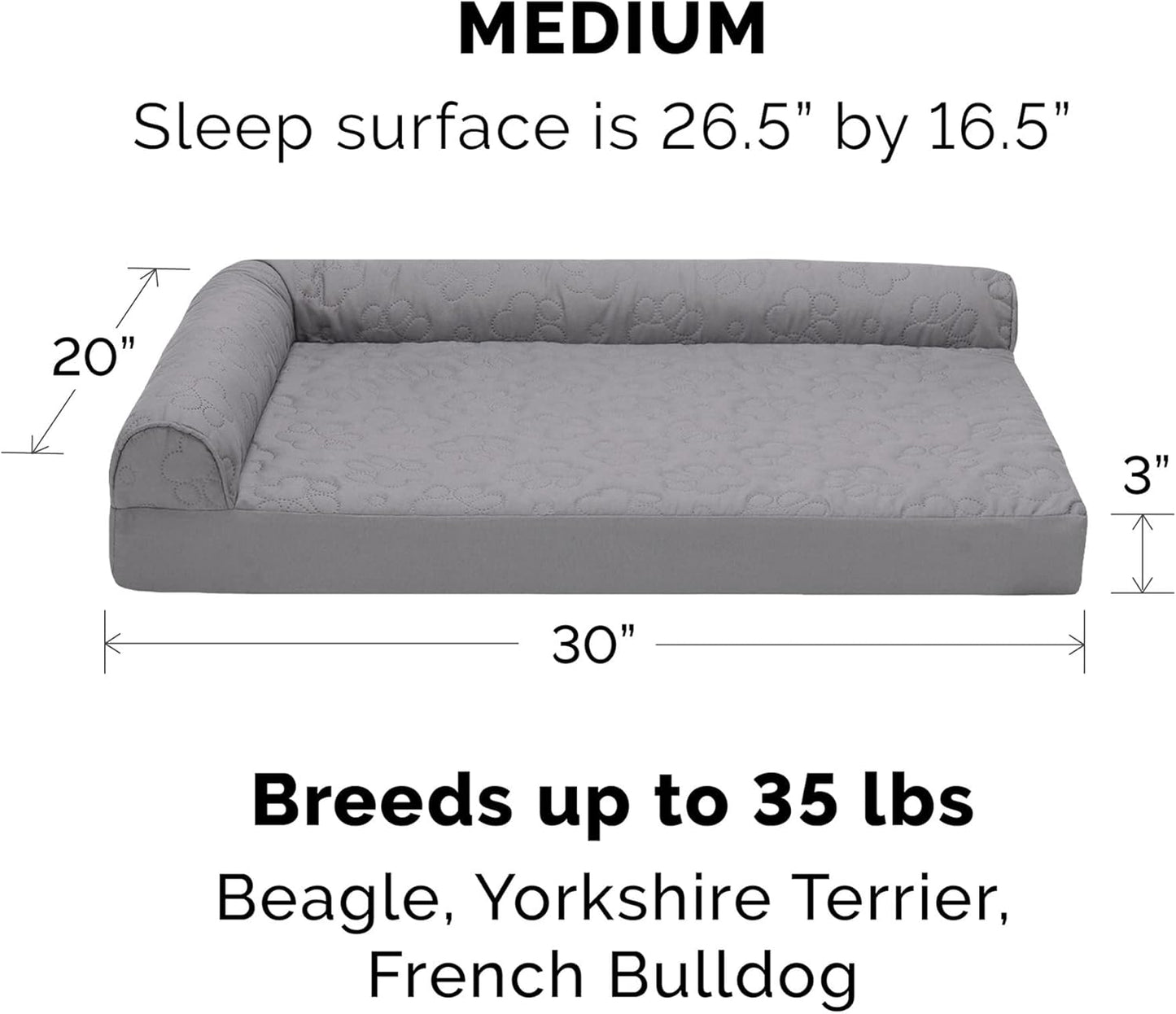 Furhaven Replacement Dog Bed Cover Pinsonic Quilted Paw L Shaped Chaise, Machine Washable - Titanium, Medium