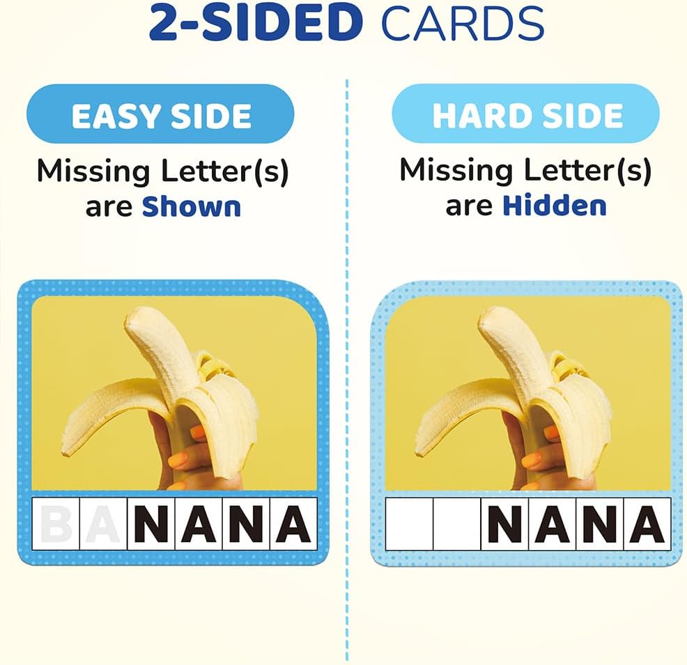 BenBen Spelling Games, 224 Flashcards, 208 Wood Letter Tiles, 1-4 Players, Learning Games for Kids 4-8, Educational Toys for Kindergarten 1st 2nd Grade, Preschool Classroom Must Haves