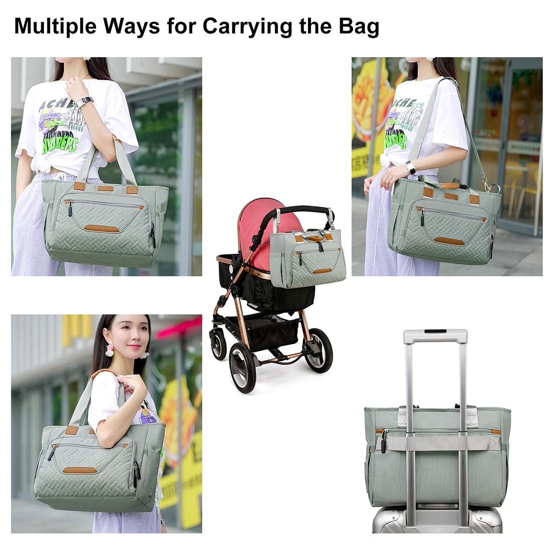 Diaper Bag Tote, Large Tote Diaper Bag with 16" Laptop Compartment, Baby Bag with Insulated Pocket for Mam and Dad, Ideal for Travel, Work (Morandi Grey) | Waterproof