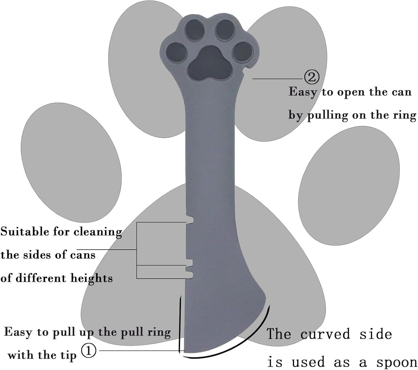 SJANE Cat Food Can Spoons & Can Lids | 4 Pcs | Multi-function Opener | Silicone Pet Food Covers | Stainless Steel Wet Food Spoon for Cats and Dogs(Grey)