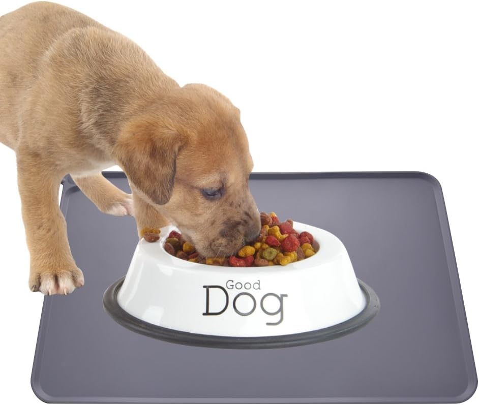 Guardians Silicone Dog Cat Bowl Mat, Non Slip Pet Feeding Mat, Waterproof, Grey, 18.5"x11.8"