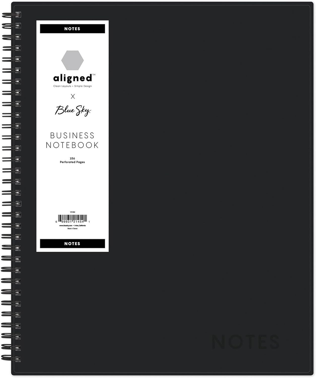 Blue Sky Aligned Notes Professional Business Notebook, Flexible Cover, Twin-Wire Binding, Perforated Pages, 8.5" x 11", Black
