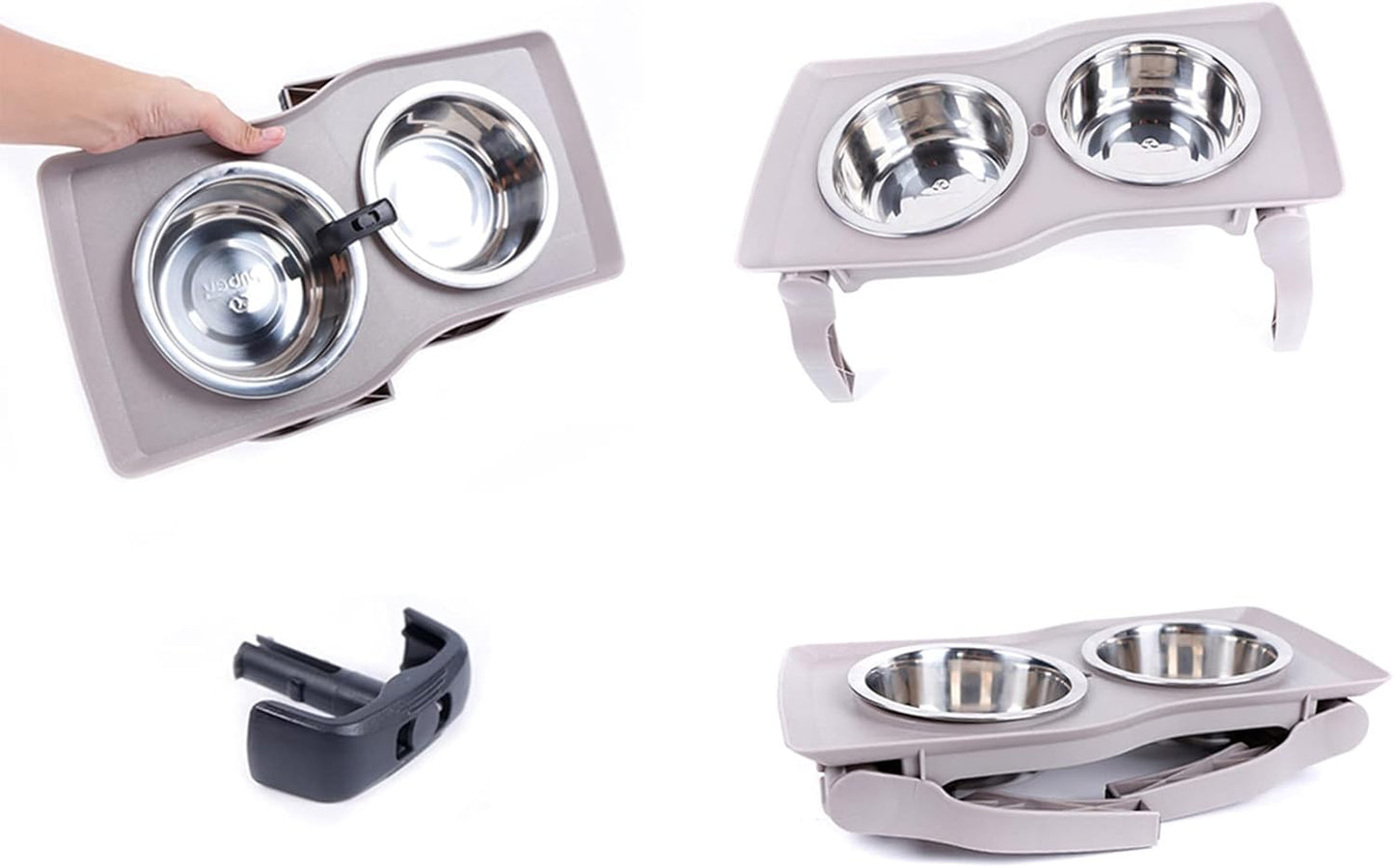 Elevated Dog Bowl Stand, Adjustable Elevated Dog Bowls with 2 Stainless Steel Food & Water Bowls, Raised Dog Feeder with a Folding Shelf,M-Double