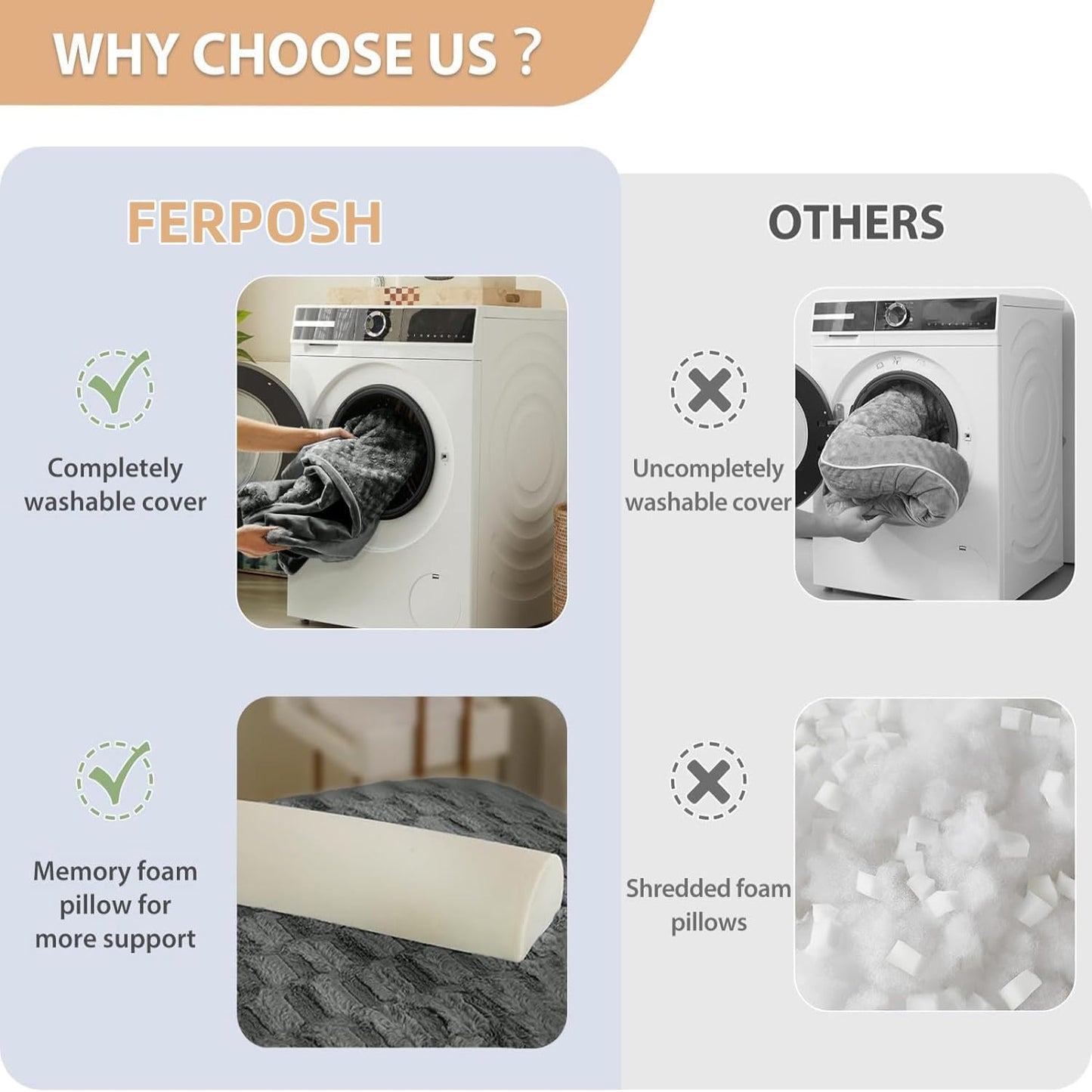 FERPOSH Orthopedic Dog Bed, Pet Sofa Bed with Removable Washable Cover, Waterproof Dog Sofa, Anti Slip Bottom Pet Bed, Pet Sleeping Mat, 42" x 31", Dark Grey