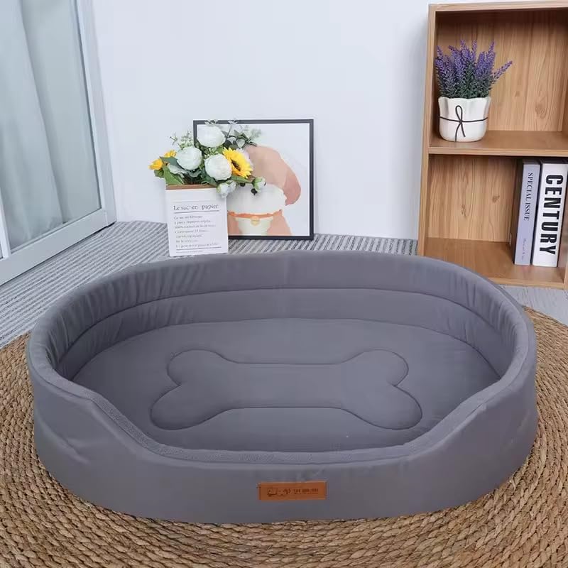 Economy Buster Premium Oval Pet Bed for Small Dogs & Cats (5–10 lbs), Oxford Cloth & Suede Bone-Shaped Warm Nest with Thinner Cushion,Non-Slip Base, Machine (Gray, Medium)