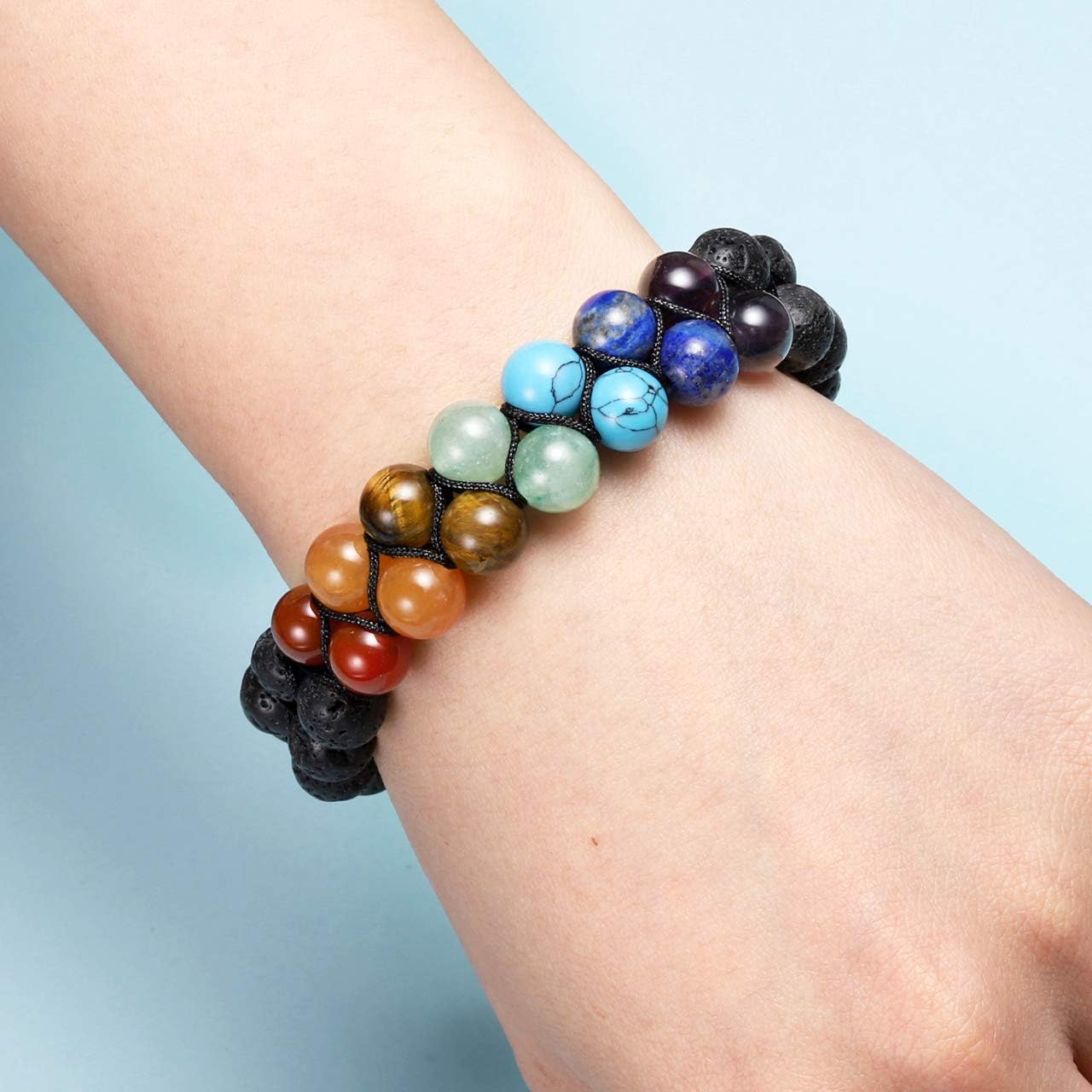 Top Plaza Bead Chakra Bracelet 7 Chakras Healing Crystals Bracelet Yoga Stone Beads Bracelets Meditation Relax Anxiety Bangle for Womens Mens