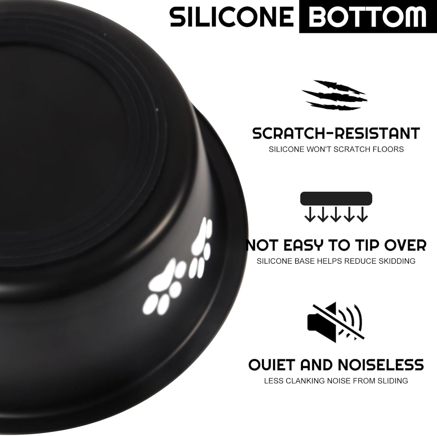 YUDANSI Dog Bowls 2 Pack Small Medium Dogs Feeding Food Water Bowl with Non-Slip Silicone Sole, Stainless Steel Dog Dishes Elevated Raised Pet Feeder(Black, M(3.6 Cups)