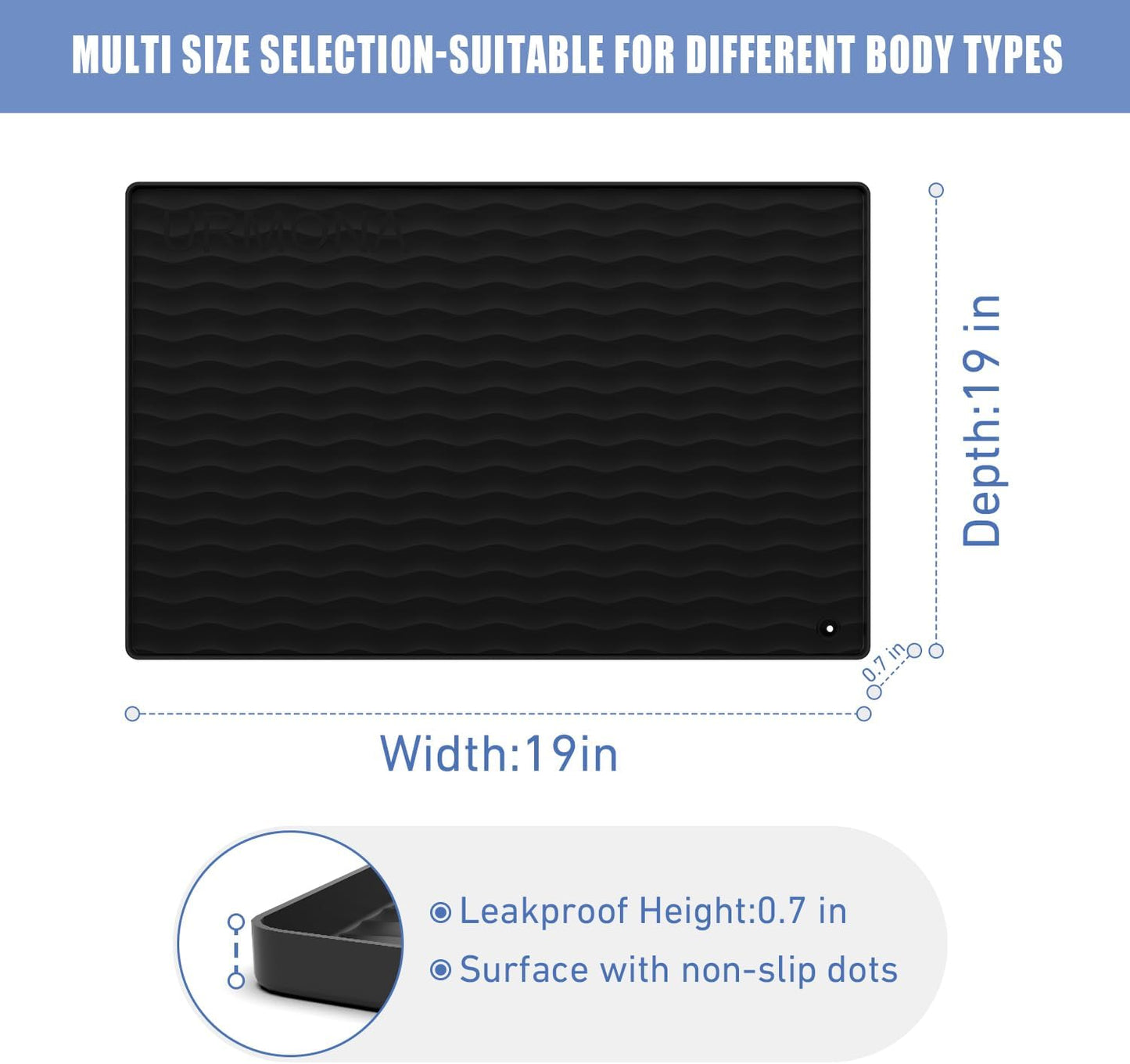 URMONA 19" x 19" Silicone Pet Feeding Mat, Dog Cat Food and Water Mat, Waterproof Raised Edge Cat Litter Box Tray, Rubber Pets Accessories, Puppy Kitty Essentials（Black）