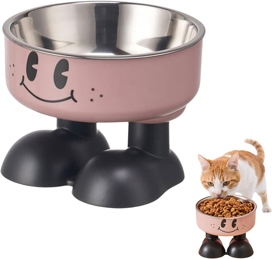 iiniim Non-Slip Elevated Pet Bowl Stand Cute Cartoon Design with Removable Stainless Steel Bowls Pink One Size