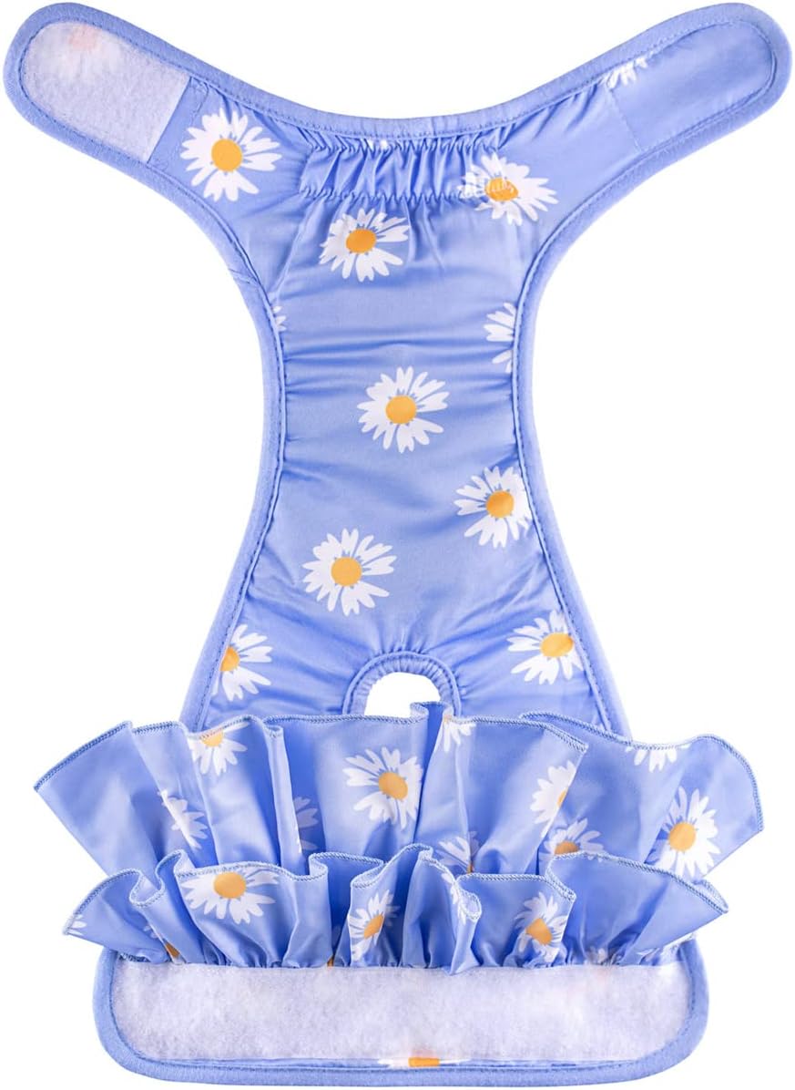 Dog Diapers for Female Dogs 3 Pack Washable Dog Panties Diaper Skirt Flower Printed Puppy Diapers Shorts for Girl Dog in Period Heat