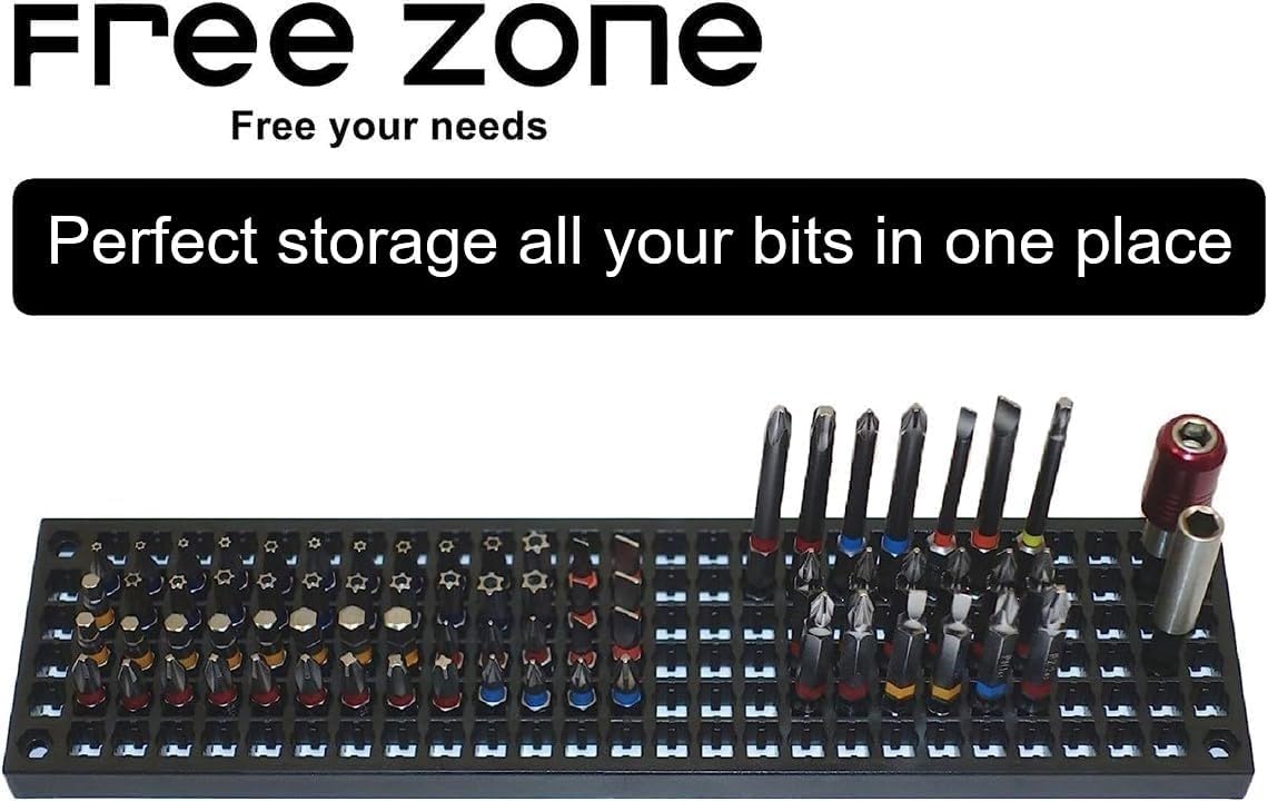 FREE ZONE Bit Organizer Set (Black) – 158-Hole Bit Storage – 1/4" Hex Bits & Drive Bits Adapter Storage – Toolbox Storage (Tools Not Included)