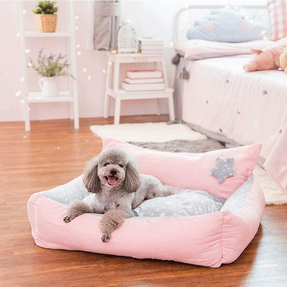 Pet Bed for Small Dogs and Cats Rectangle Nest Soft Warm Paw Print Pet Bed Sofa with Removable Washable Cover