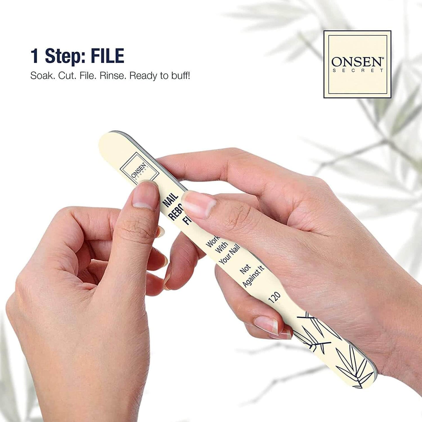 Onsen Secret Nail Care Kit - w/Cuticle Care Serum, Japanese Nail Buffer and Shine Kit - Strengthening & Shining - Spa-Quality Manicure - Organic Ingredients - Long-Lasting Shine - Easy & Safe - 1pk