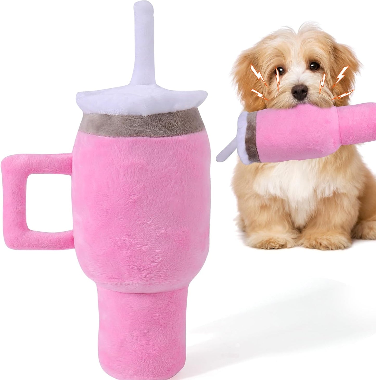 Mity Rain Funny Tumbler with Handle Cup, Interactive Squeaky Dog Toys for Small/Medium/Large Dogs (1 Pink)