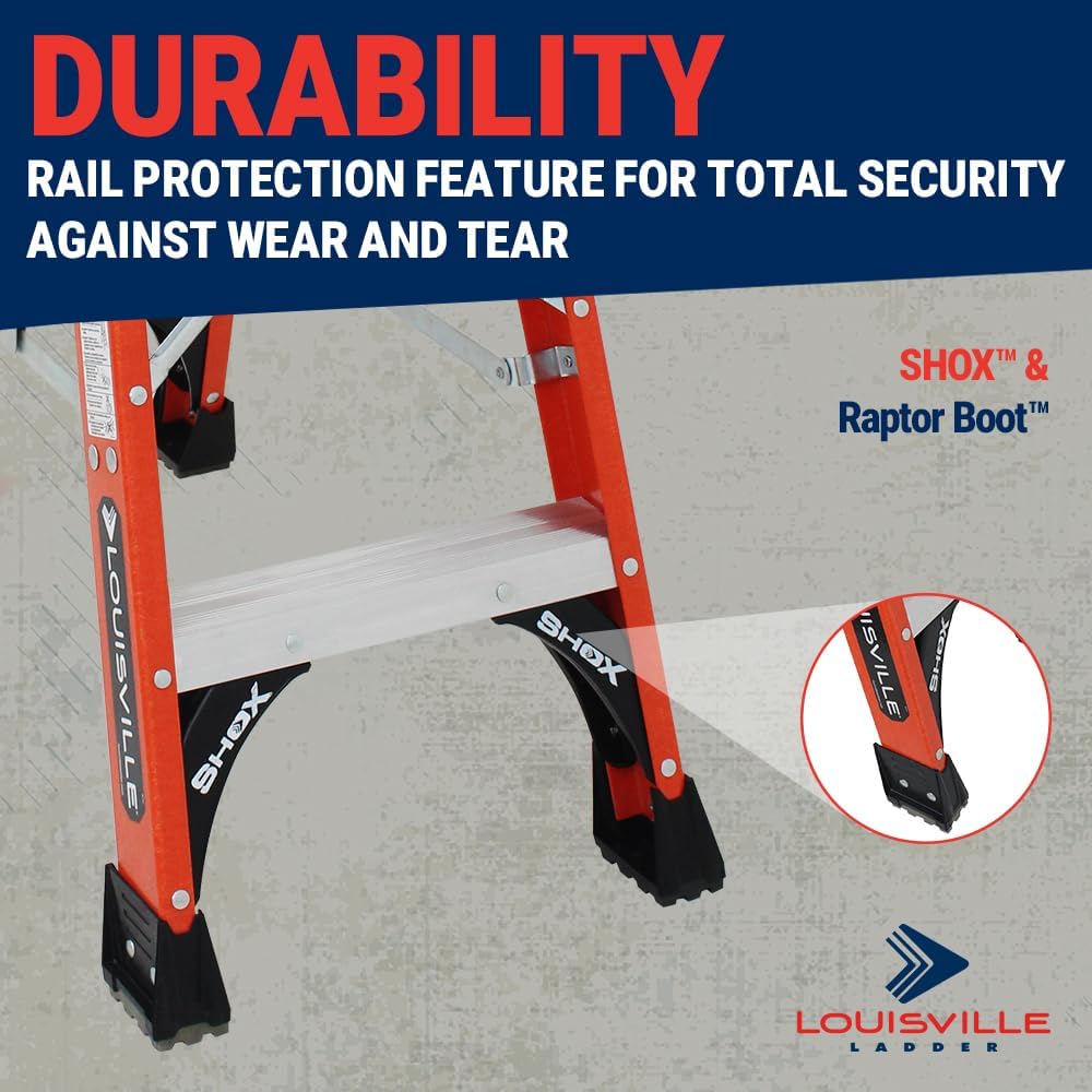 Louisville Ladder 4-Foot Fiberglass Twin Front Step Ladder, 375-Pound Load Capacity, Type IAA, FM1404HD
