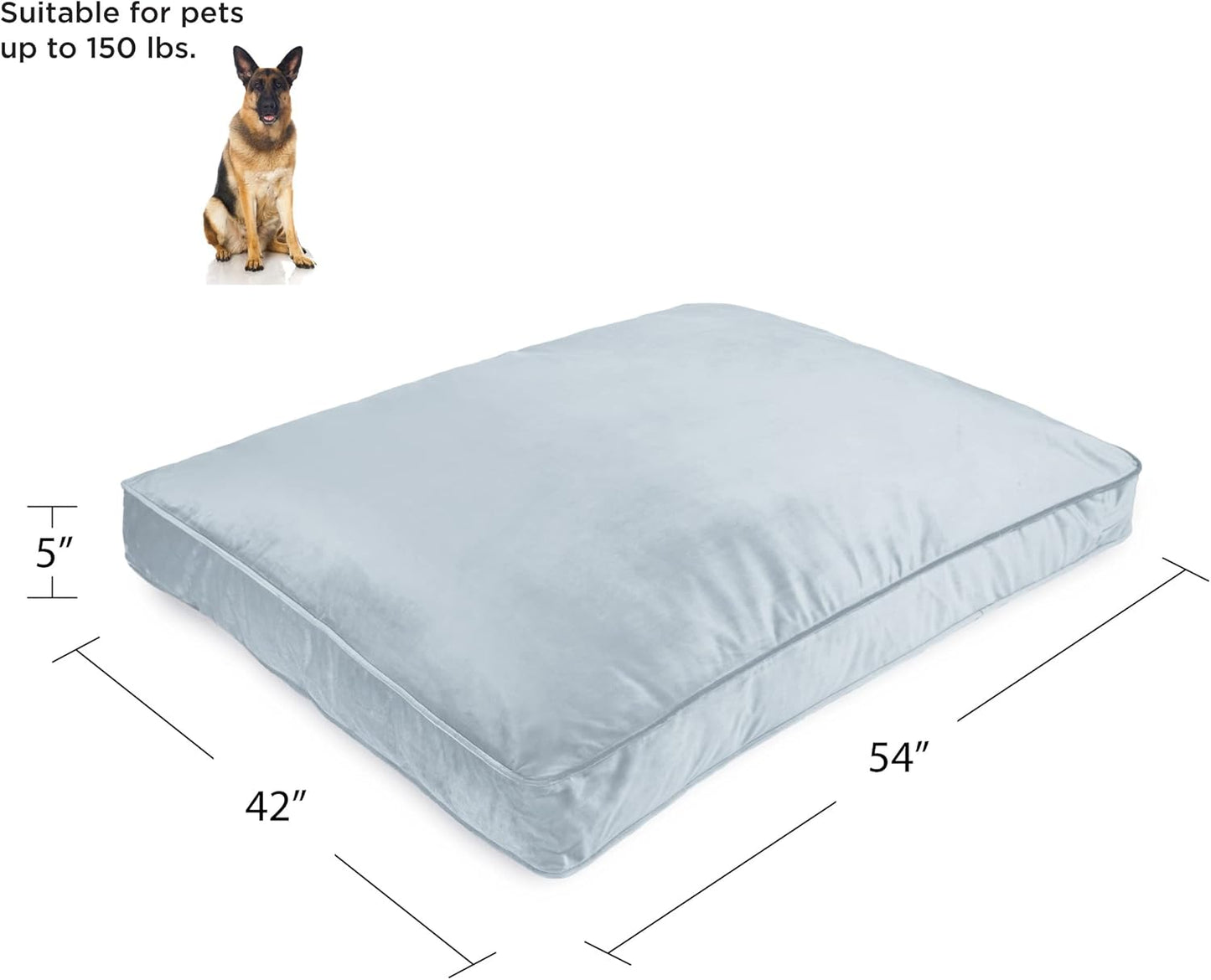 Sherry Kline Rectangle Double Sided & Reversible Soft Velvet Bed for Small Dogs & Cats, & Medium Or Large Dogs, with Removable & Washable Cover. Filled with White Polyester Fiber. Blue 54” X 42” X 5”