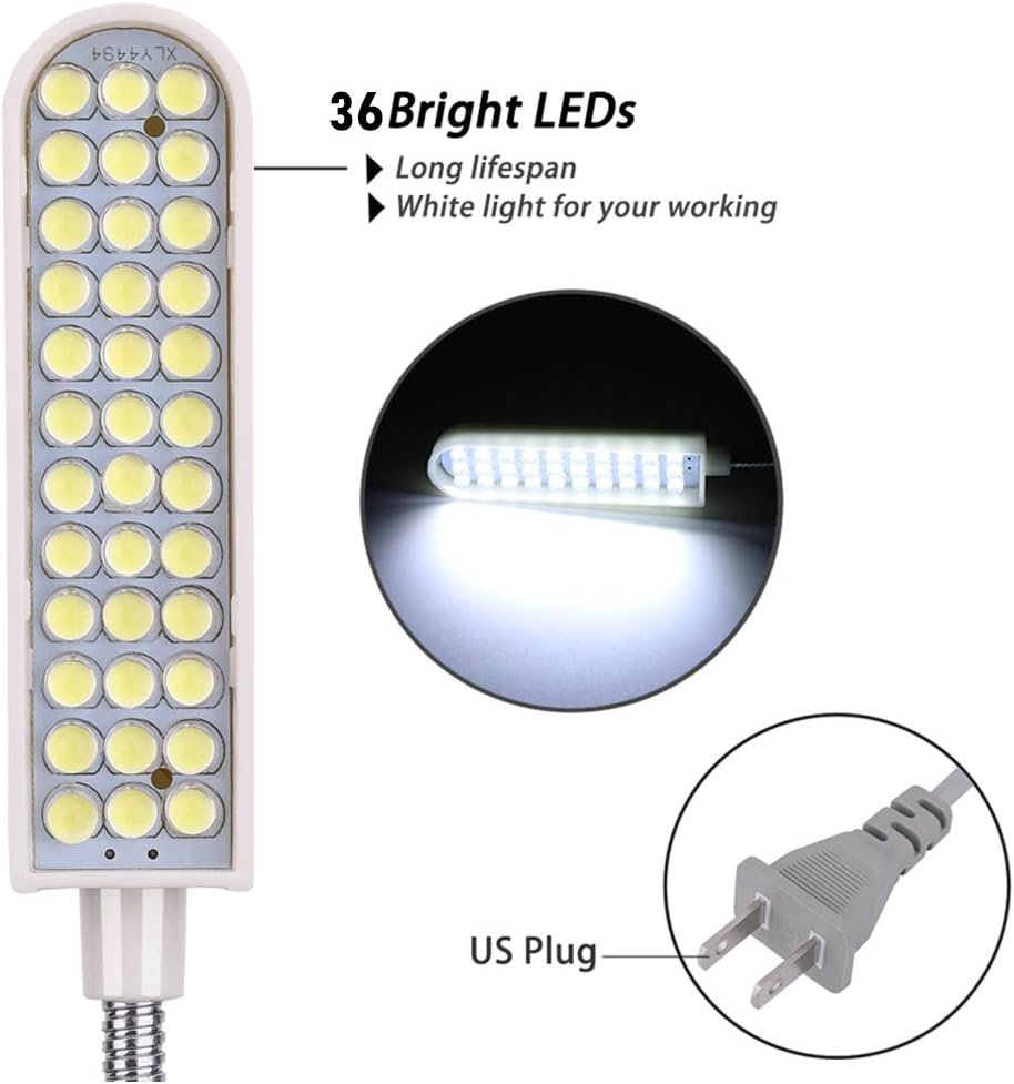 Sewing Machine Light Gooseneck Work Light with Magnetic Mounting Base, White Soft Light for Lathes, Drill Presses, Workbenches (3PACK)