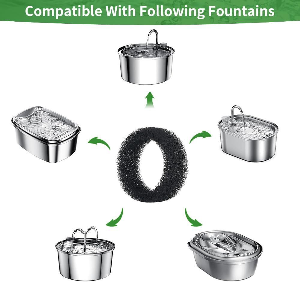 25 Pack Cat Fountain Sponge Pet Water Round Filter Foam for Cat Drink Fountain Filter Sponge Replacement for 2.5 L/84 oz 2.2 L/ 74 oz Compatible with SMA-800 Water Pump (Black, 25 Sponges)
