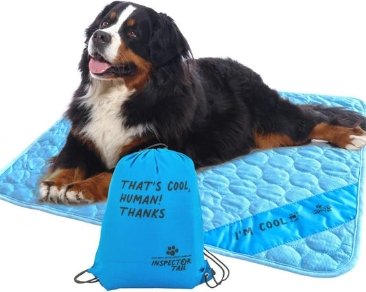 INSPECTOR TAIL Self Cooling & Traveling Mat + Free String Bag Pack/Washable & Portable Pet Soft Pad for Indoor or Outdoor/Perfect for Dog & Cats for Car Travel Kennel Sofa Bed Floor/Blue