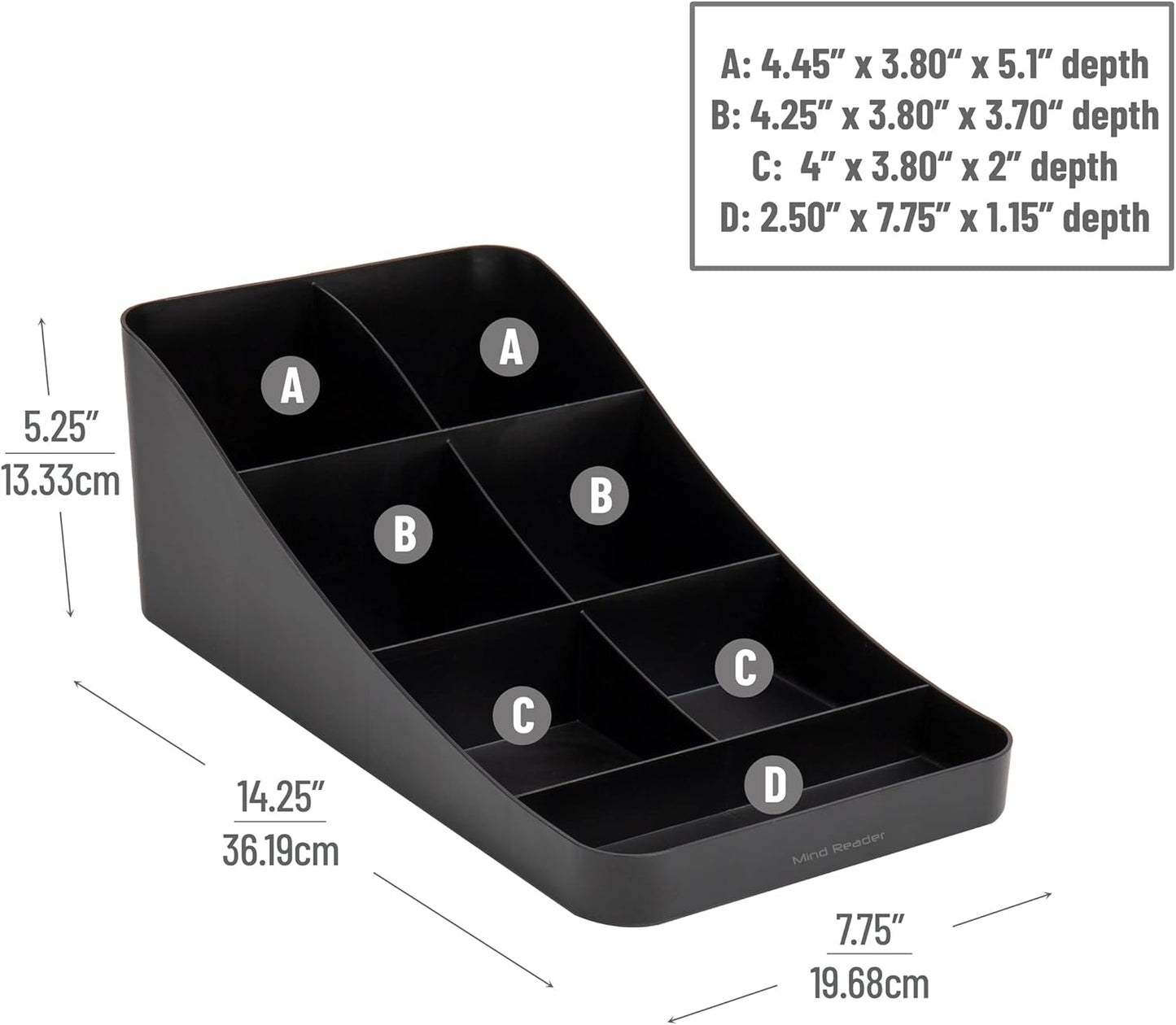 Mind Reader Cup and Condiment Station, Countertop Organizer, Coffee Bar, Kitchen, Stirrers, 7.25"L x 15.5"W x 5.25"H, Black