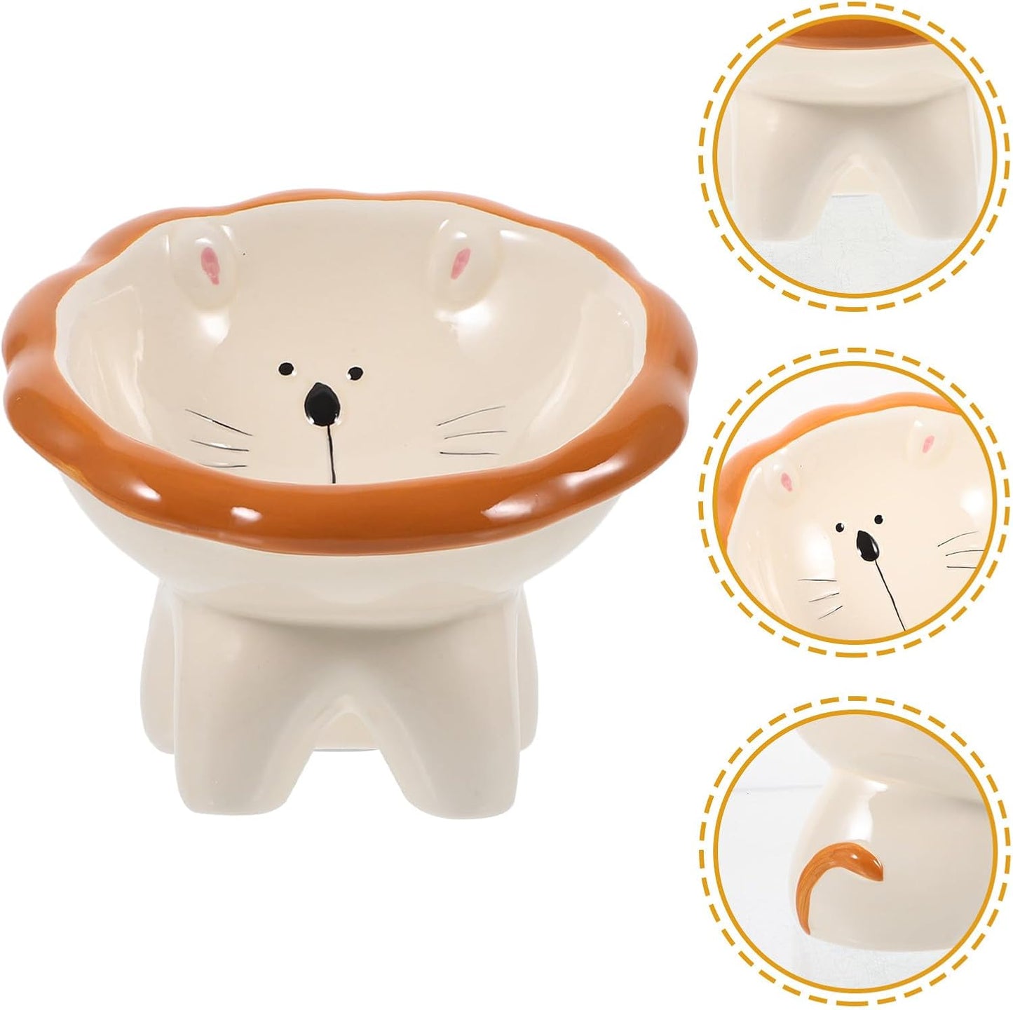 Milisten Ceramic Elevated Cat Feeding Bowl Tilted Raised Cat Water Bowl Brown Raised Food Dish Easy to Clean