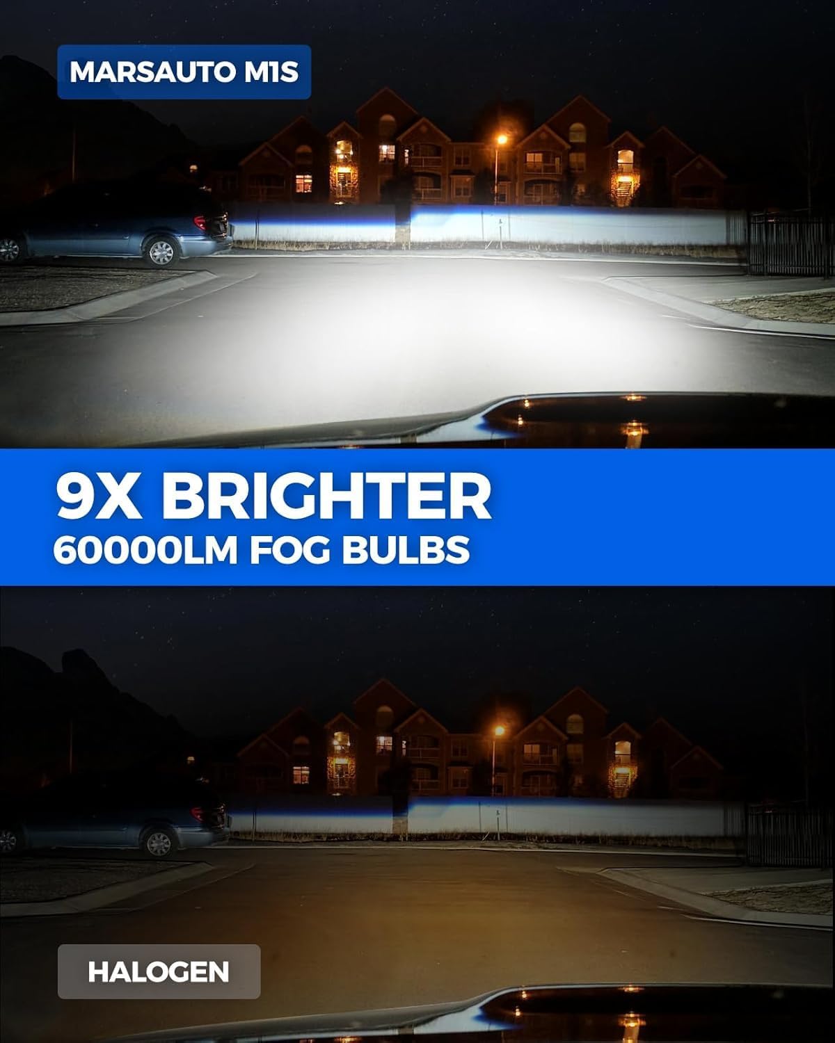 Marsauto 9005/HB3 9006/HB4 Light Bulbs Combo, 60,000LM Super Brighter M1S 9005 9006 Bulbs or Fog, 1:1 Design HB3 HB4 Lights Combo, 6000K Cool White, 3 Min Plug and Play, IP68, Pack of 4