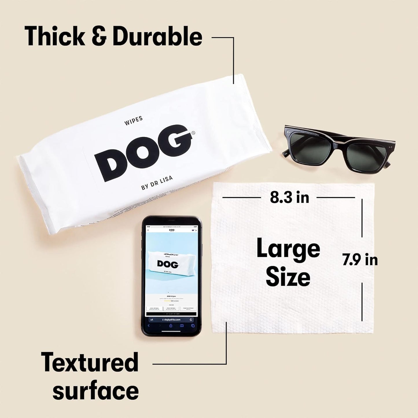 DOG by Dr Lisa - Dog Wipes - Plant-Based, Natural Bathing Wipes for Dogs - Made from 100% Compostable Bamboo - Vet-Created - Vegan, Non-Toxic - 240 Count