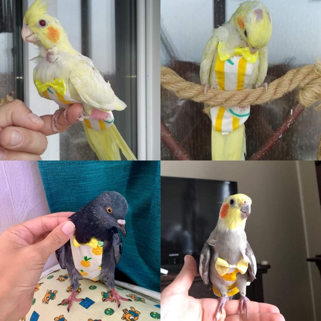 ZHONGJIUYUAN 4 Stlye Bird Diaper Parrot Washable Diaper Nappies for Parakeet Cockatiel Mini Macaw Budgie Canary Flight Suit (Size S)