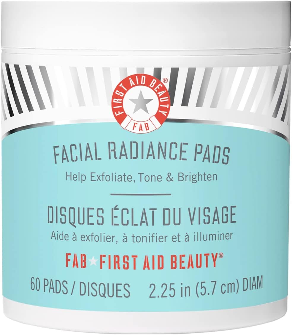 First Aid Beauty Facial Radiance Pads with Glycolic + Lactic Acids â€“ Daily Exfoliating Pads with AHA that Help Tone & Brighten Skin â€“ 60 Count
