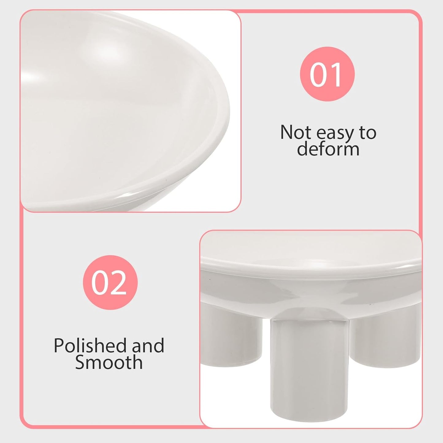 Milisten Raised Cat Bowl and Dog Food Bowl, Plastic Elevated Pet Feeder with Large Opening and Three Legs, White Wear-Resistant Feeding Dish for Indoor Cats and Kittens