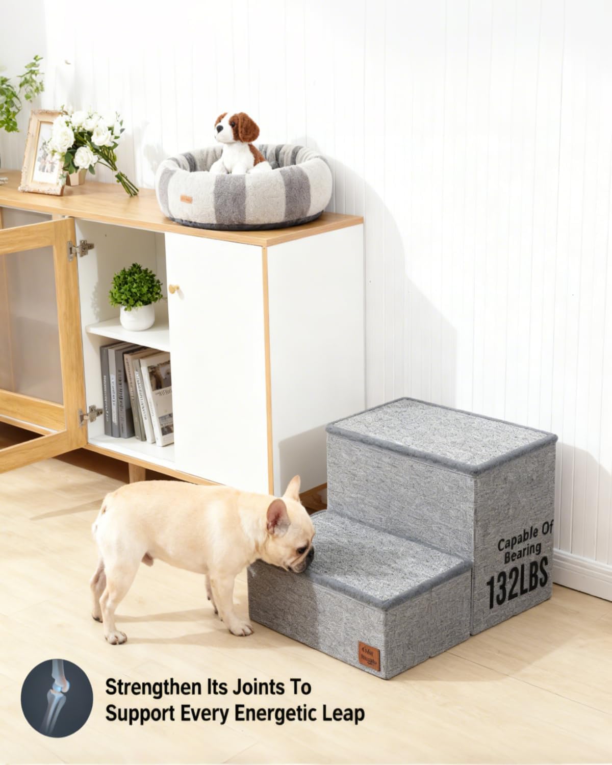 Dog Stairs with Storage, Detachable and Foldable Pet 2-Steps for Bed Couch, Stable Anti-Slip, Ramp for Small Dogs & Cats