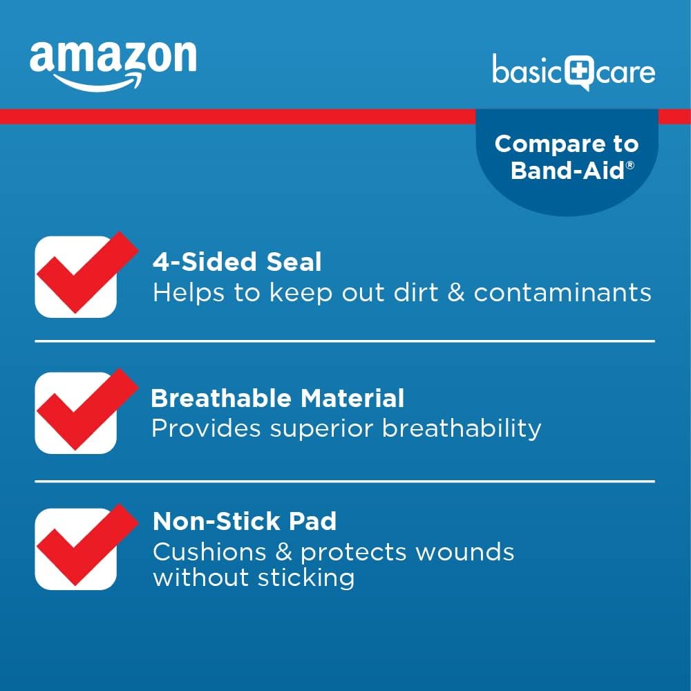 Amazon Basic Care Sheer and Clear Adhesive Bandages Family Variety Pack for Minor Cuts, Scrapes, First Aid and Wound Care Supplies, Assorted Sizes, 280 Count