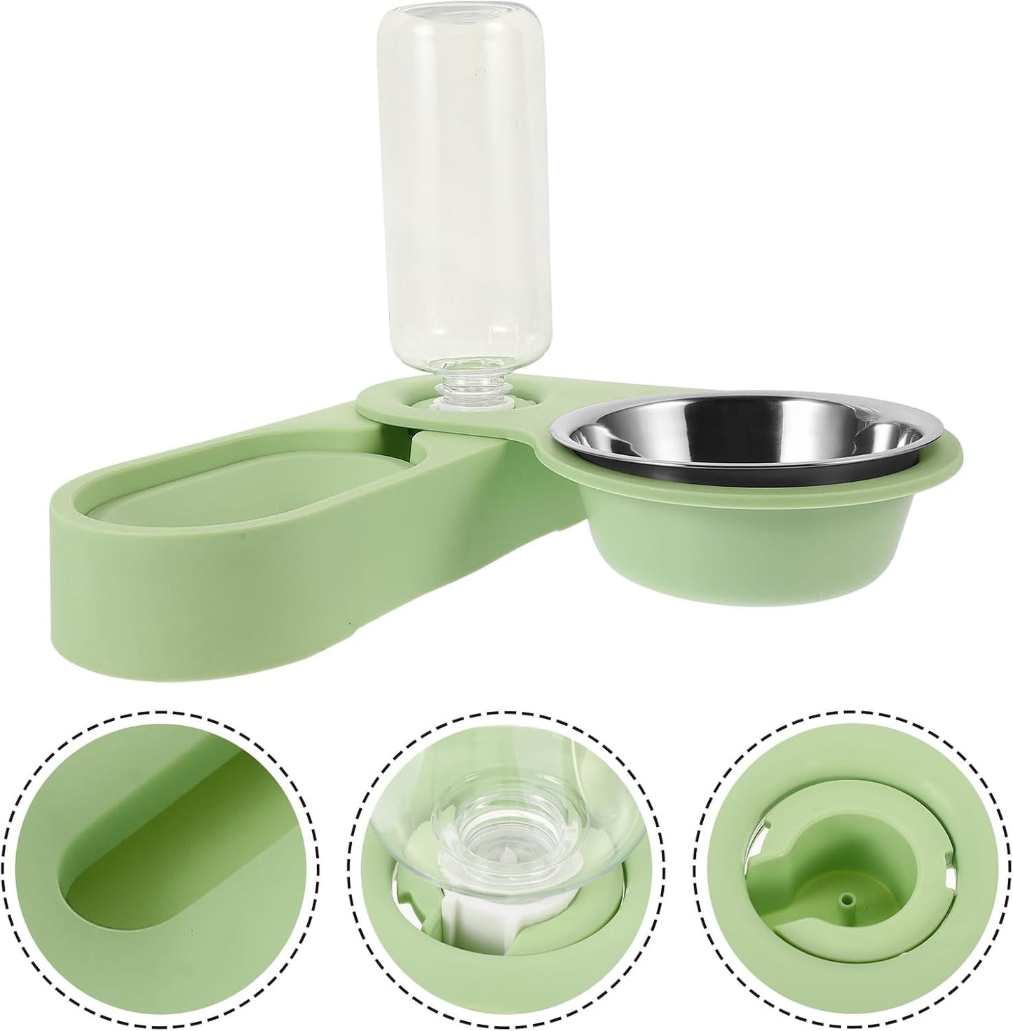 Stainless Steel Cat Bowls Double Detachable Feeder Bowls with Rotatable Corner Foldable Stand Green for Indoor Cats and Small Pets