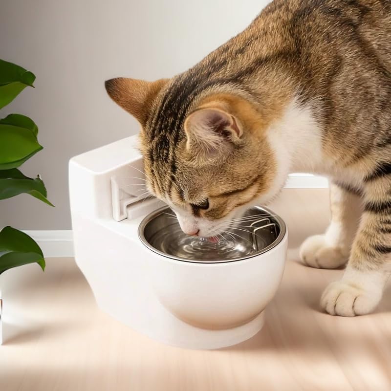 Toilet Water Bowl for Cat,Toilet Shaped Pet Water Dispenser for Cat Dog, Small Funny Bowl for Dogs and Cats Hilarious Gravity Pet Fountain, for Your Cat Drink More Water (White)
