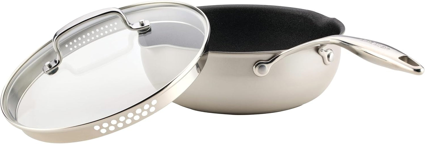 Circulon Infinity Pan with ScratchDefense Nonstick Cookware, Induction Suitable, Dishwasher Safe with Multipurpose Tool Holder and Lid, 9.5 Inch (3.2-Quart), Multipan, Metal Utensil Safe - Platinum