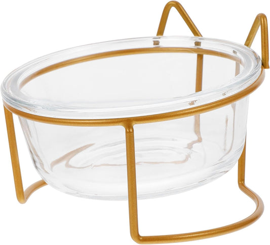 Milisten Glass Raised Cat Bowl with Neck Protection, Slant Design Pet Food and Water Feeder, Whisker-Friendly Tilted Feeding Dish for Cats, Single High Base Bowl for Indoor Use