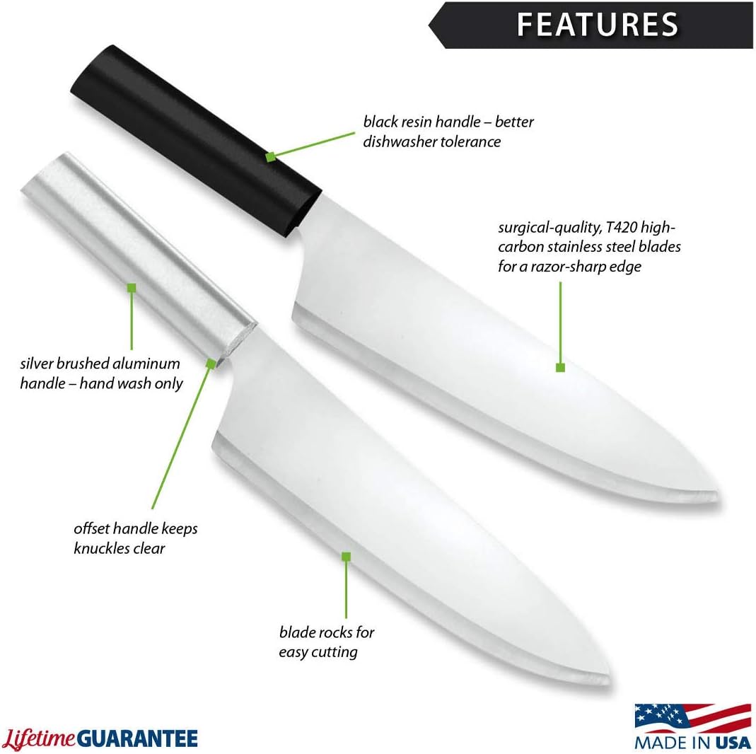 Rada Cutlery French Chef Knife (W231), 8.5" Stainless Steel Blade, Black Handle