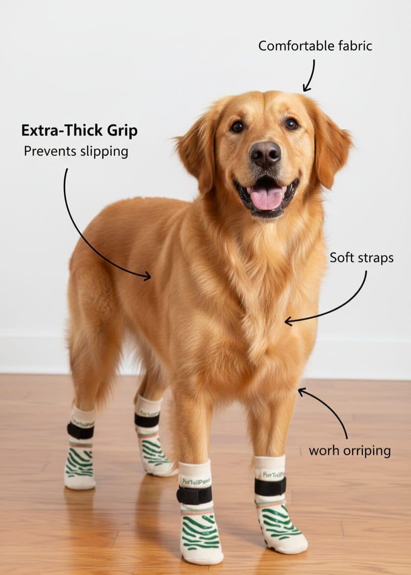 Anti-Slip Dog Socks with Grip Strap (BIEIGE, S)