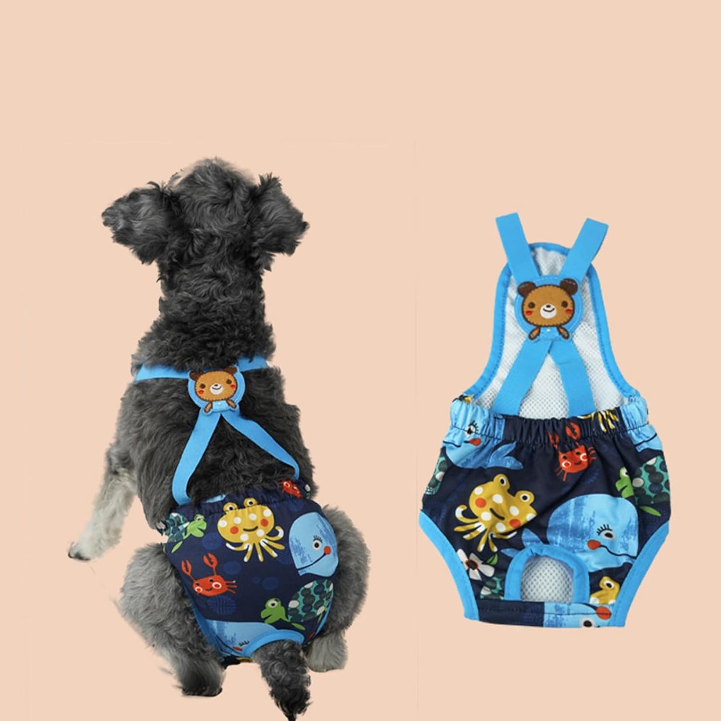Dog Diaper - Washable Female Panties with Suspender, 1 Reusable Small Dog Diaper for Home, Apartment, Indoor, Outdoor, Travel, Car, Crate, Kennel, Yard, Park, Beach and Camping Protection