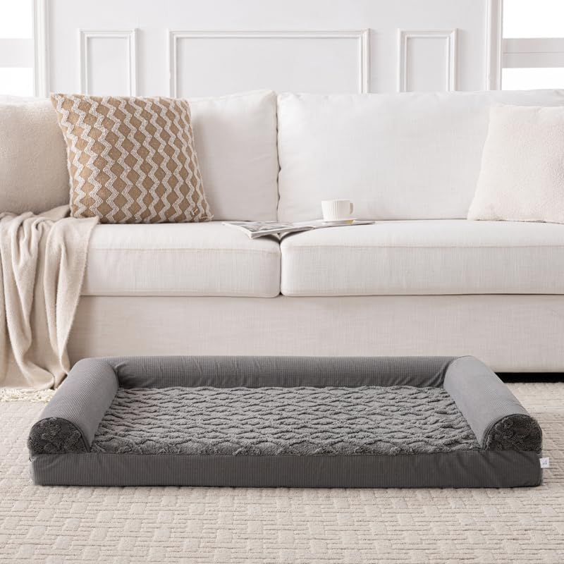 Orthopedic Dog Bed, U-Shaped Couch-Style Pet Bed with Waterproof Cover, Removable Washable Cover, for All Dog and Cat Breeds (Dark Gray, 35" x 25" x 6.5")