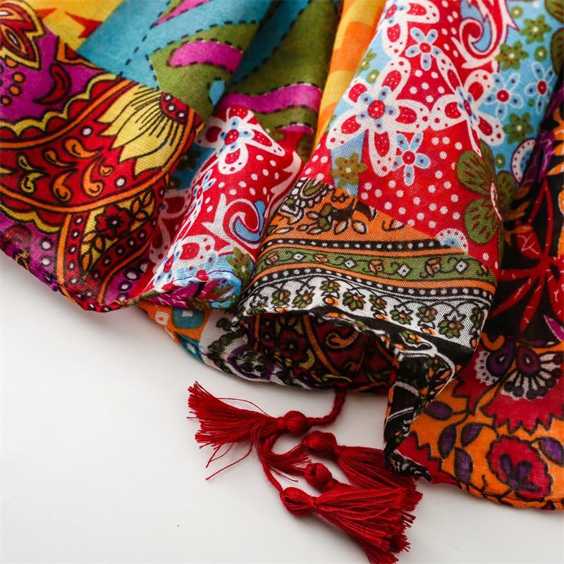 WZX Boho Scarf for Women Lightweight Floral Printed Scarves Fashion Shawl Wraps for All Season