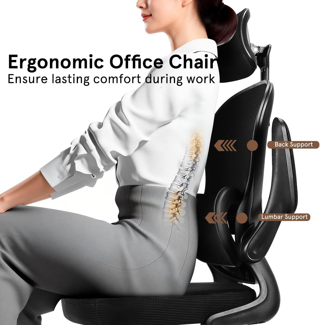 Ergonomic Office Chair, 400 LBS Office Chair Computer Rolling Comfortable Gaming Mesh Office Chair with Adjustable Lumbar Support High Back Desk Chair for Home Work (Higher)