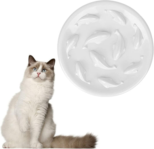 Slow Feeder for Cat Small Dog Food Bowl Melamine Puzzle Feed Dish - Preventing Feeder Anti Gulping Healthy Eating Diet (White, Small)