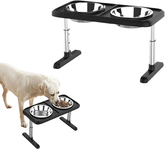 Elevated Dog Bowls, Raised Cat Bowl Stand Feeder with 2 Stainless Steel Food and Water Bowls for Small Medium Large Dogs, 4 Heights 2.9", 8.9", 10.8", 12.6",Black