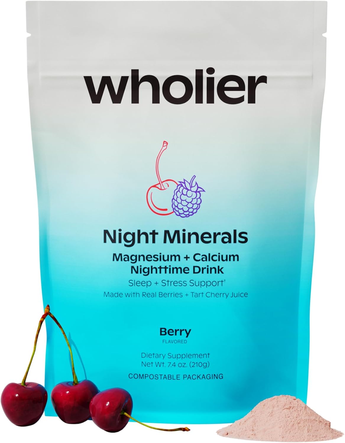 wholier Magnesium Glycinate, Tart Cherry Juice, Chelated Calcium. Calming Nighttime Drink. Natural Support for Sleep, Stress + Relaxation. Night Minerals. (About 25 Servings)