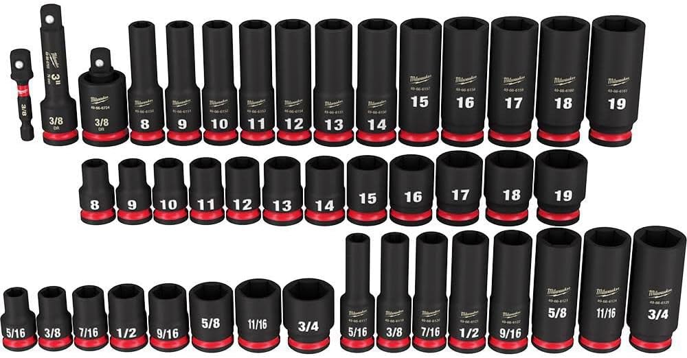 Milwaukee 43PC Shockwave Impact Duty 3/8" Drive SAE & Metric Deep 6 Point Socket Set with Accessories