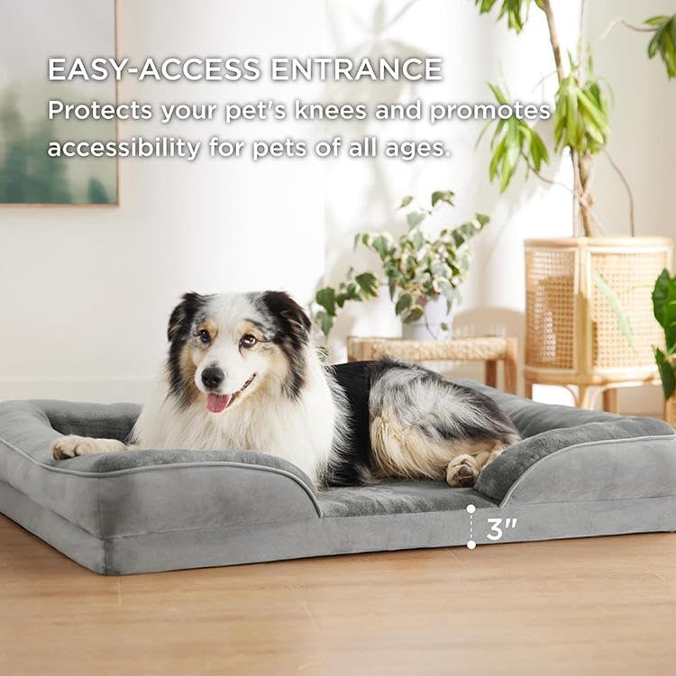 Orthopedic Dog Bed for Medium Dogs, 41" x 27" Memory Foam Pet Bed with Removable Washable Cover, Waterproof & Non-Slip Sofa Bed for Joint Support, Grey